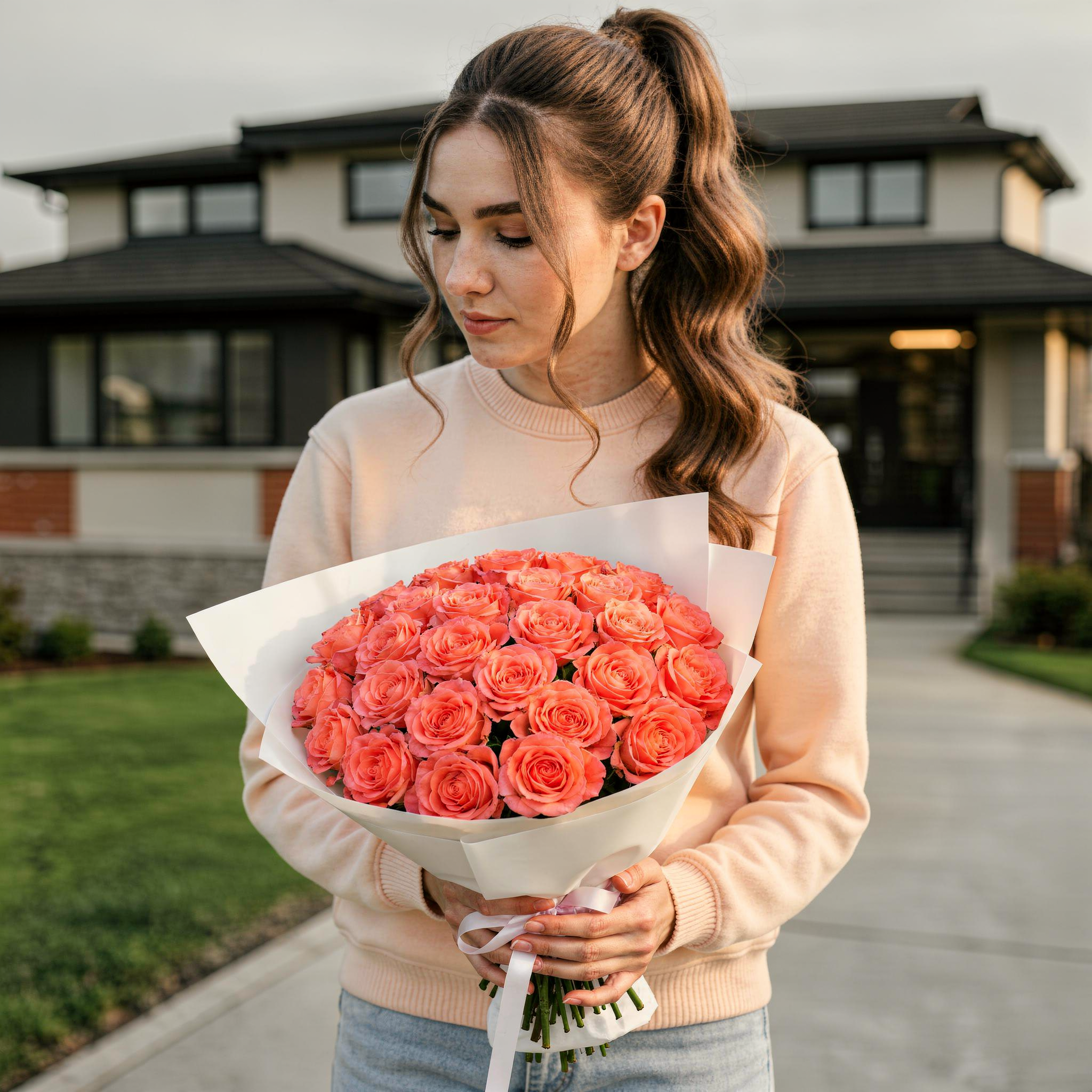 Bouquet of 25 Peach Rose