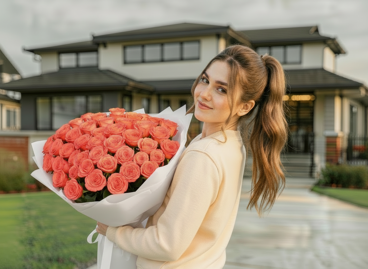 Bouquet of 25 Peach Rose
