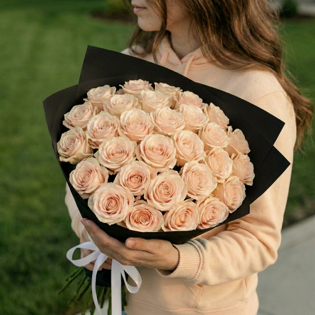 Bouquet of 25 Сreamy roses
